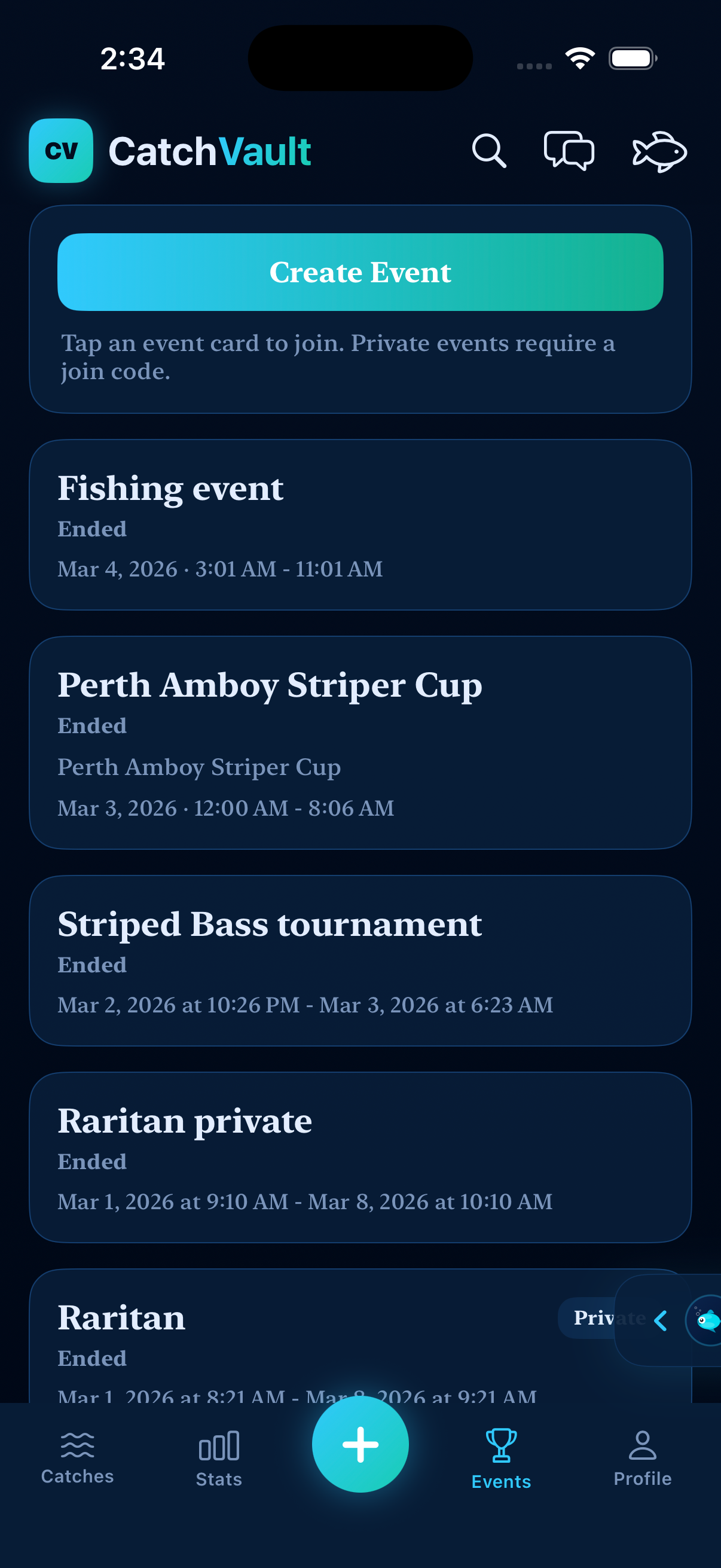 CatchVault events home page