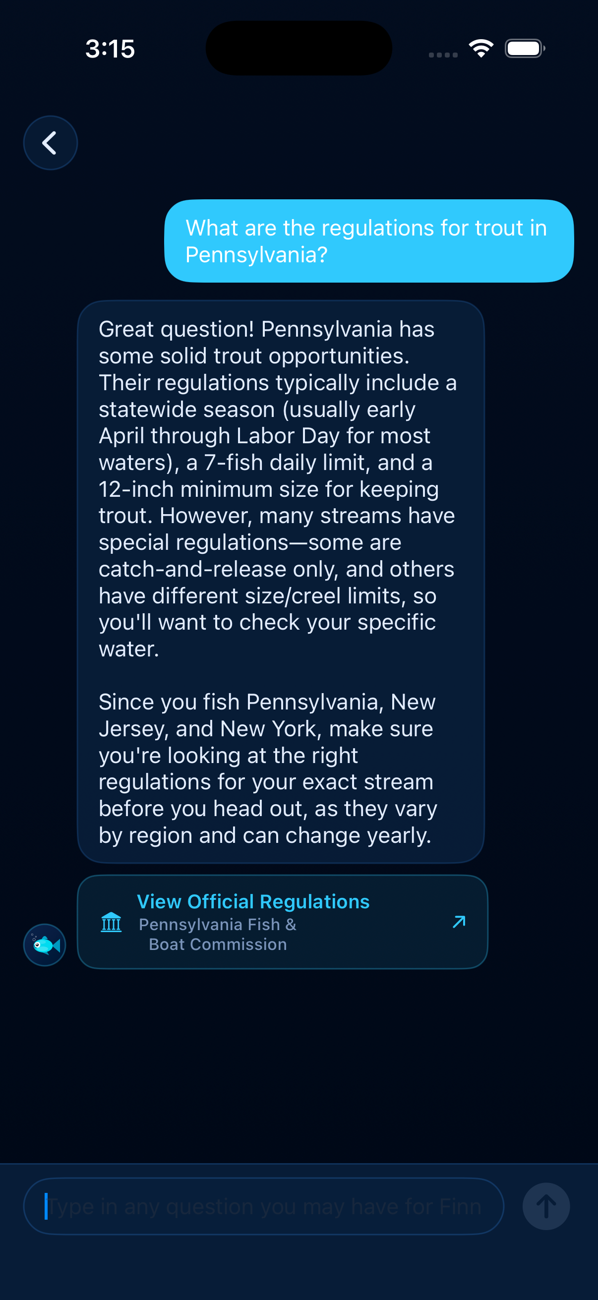 Finn answering about Pennsylvania trout regulations