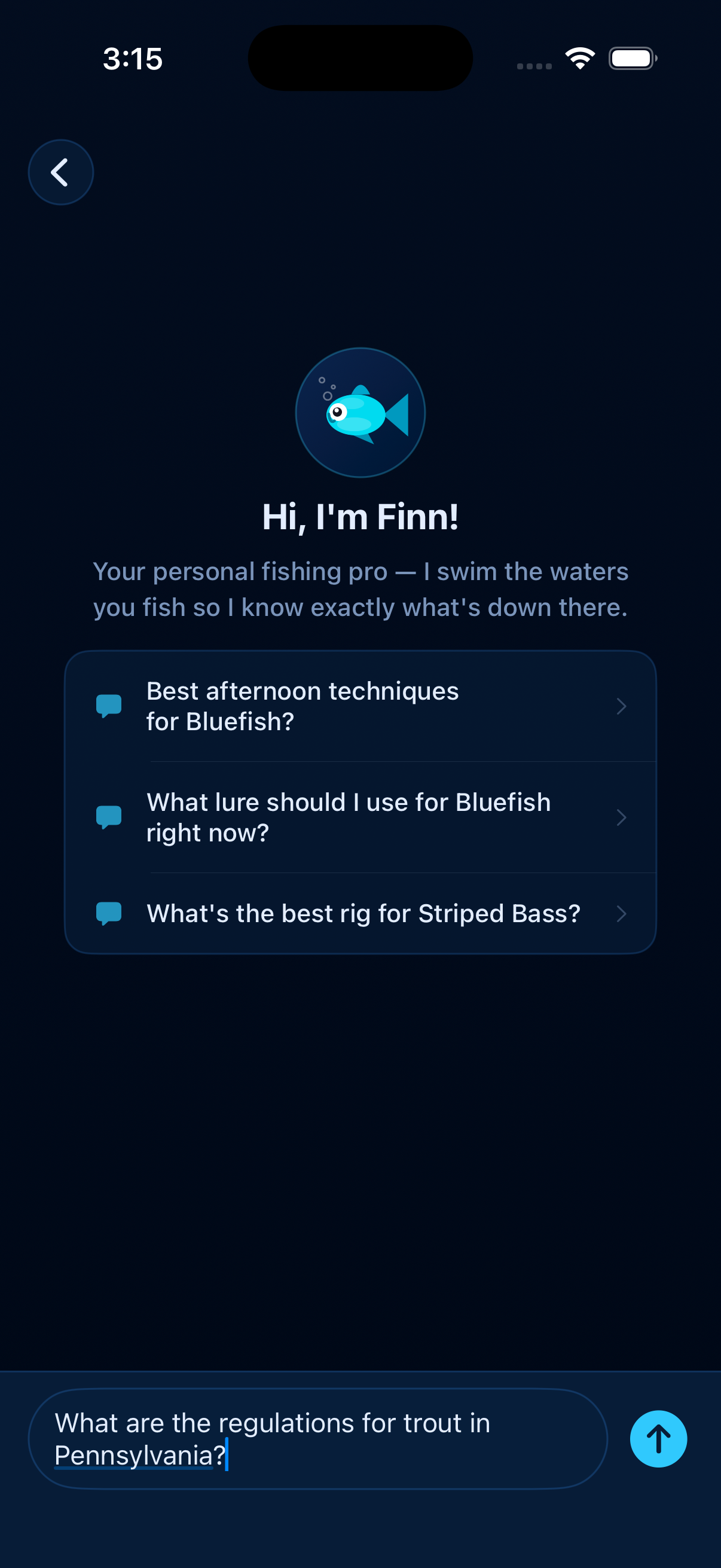 User asking Finn about trout regulations