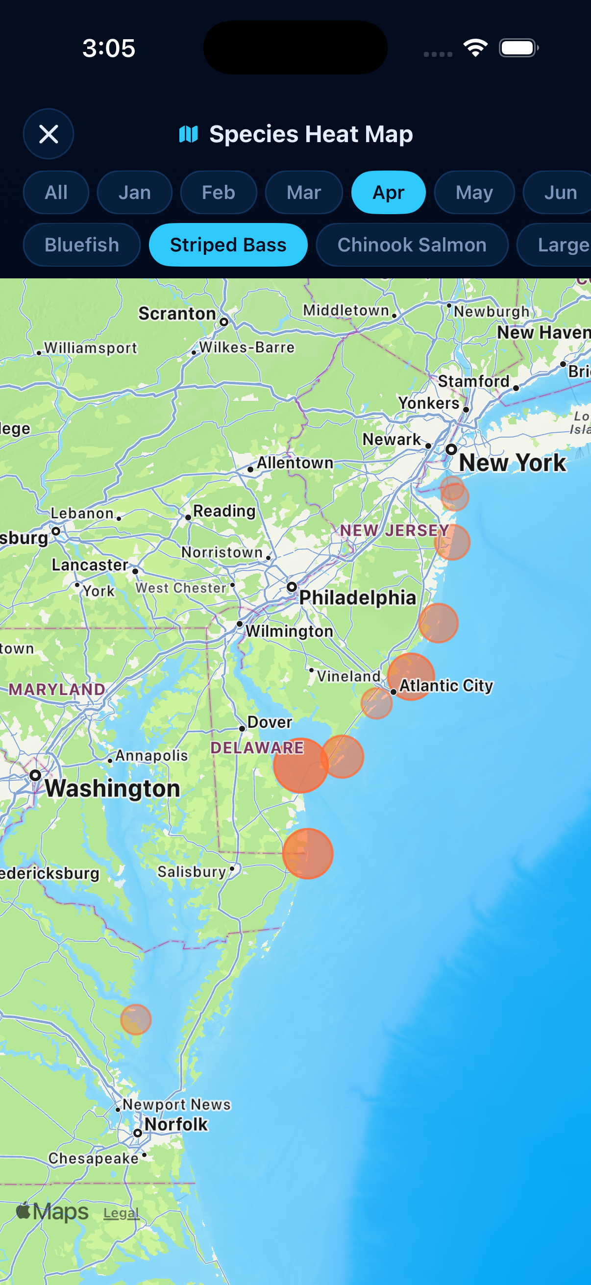 Striped Bass heatmap - Apr