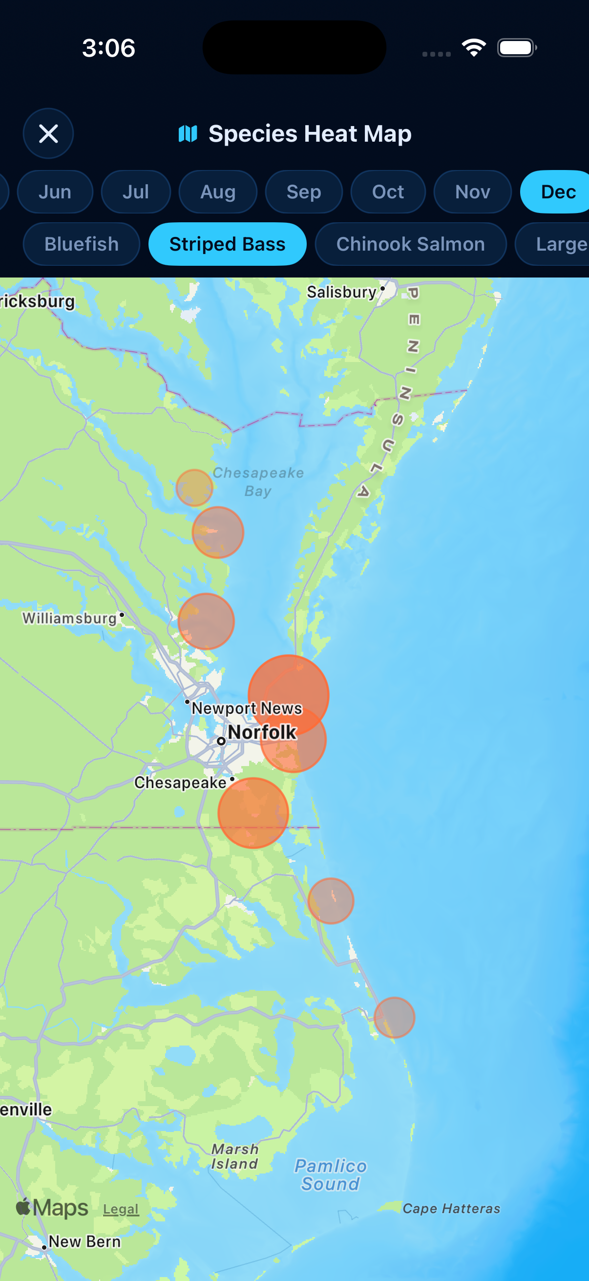 Striped Bass heatmap - Dec