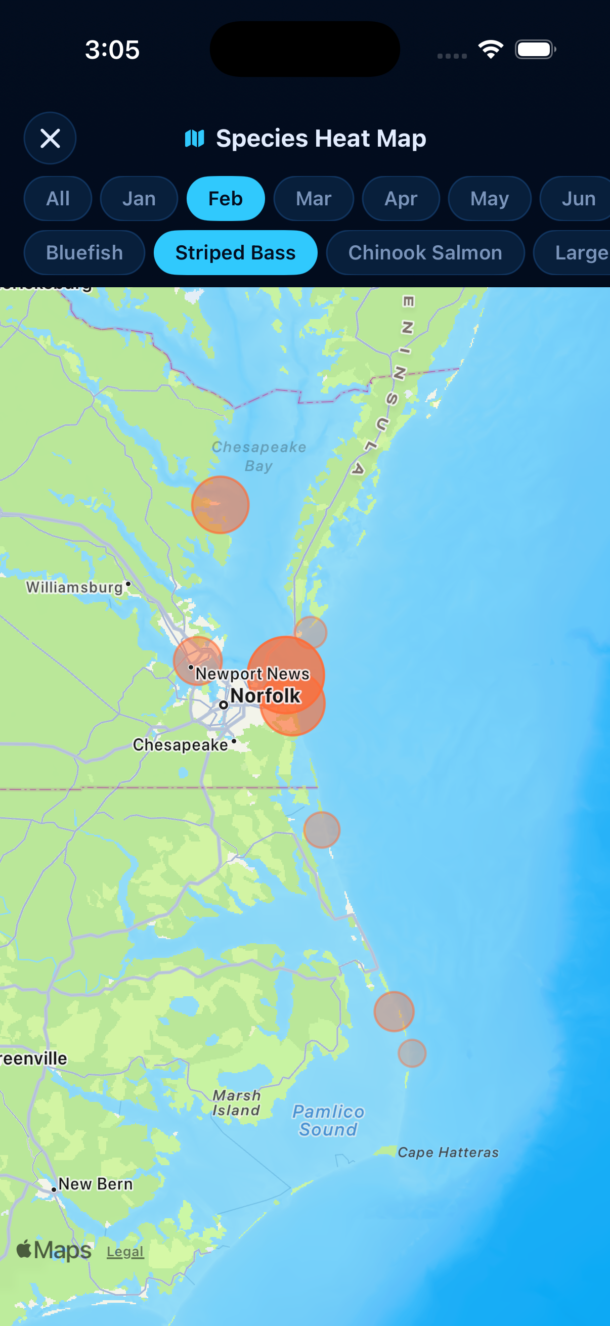 Striped Bass heatmap - Feb