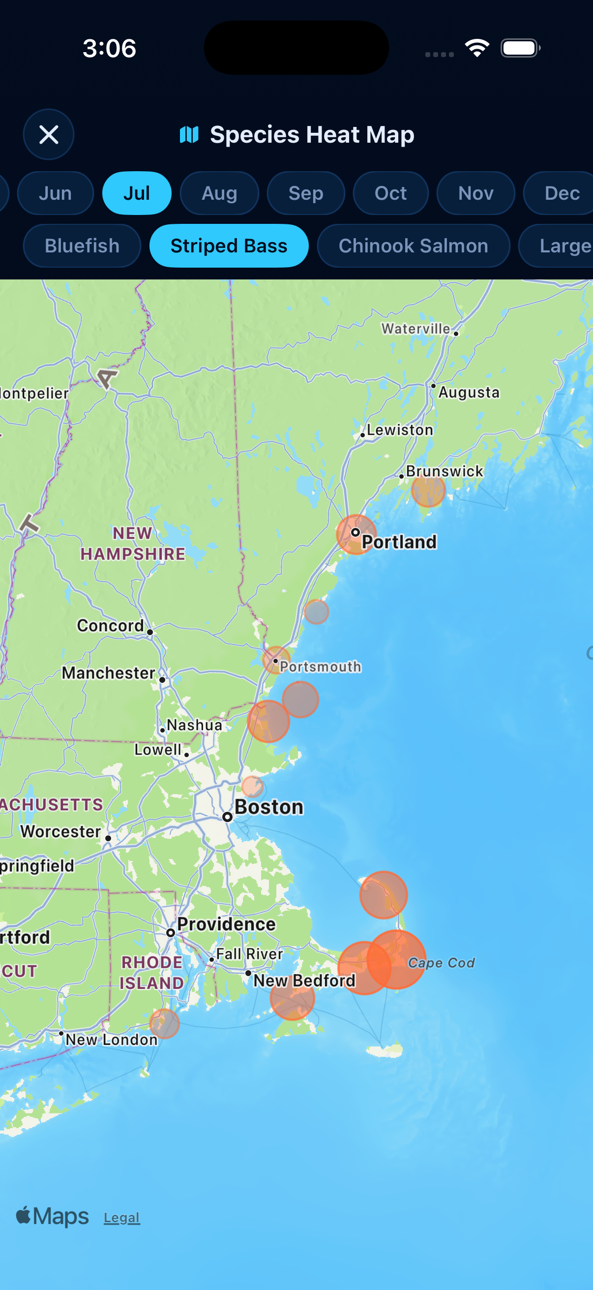 Striped Bass heatmap - Jul