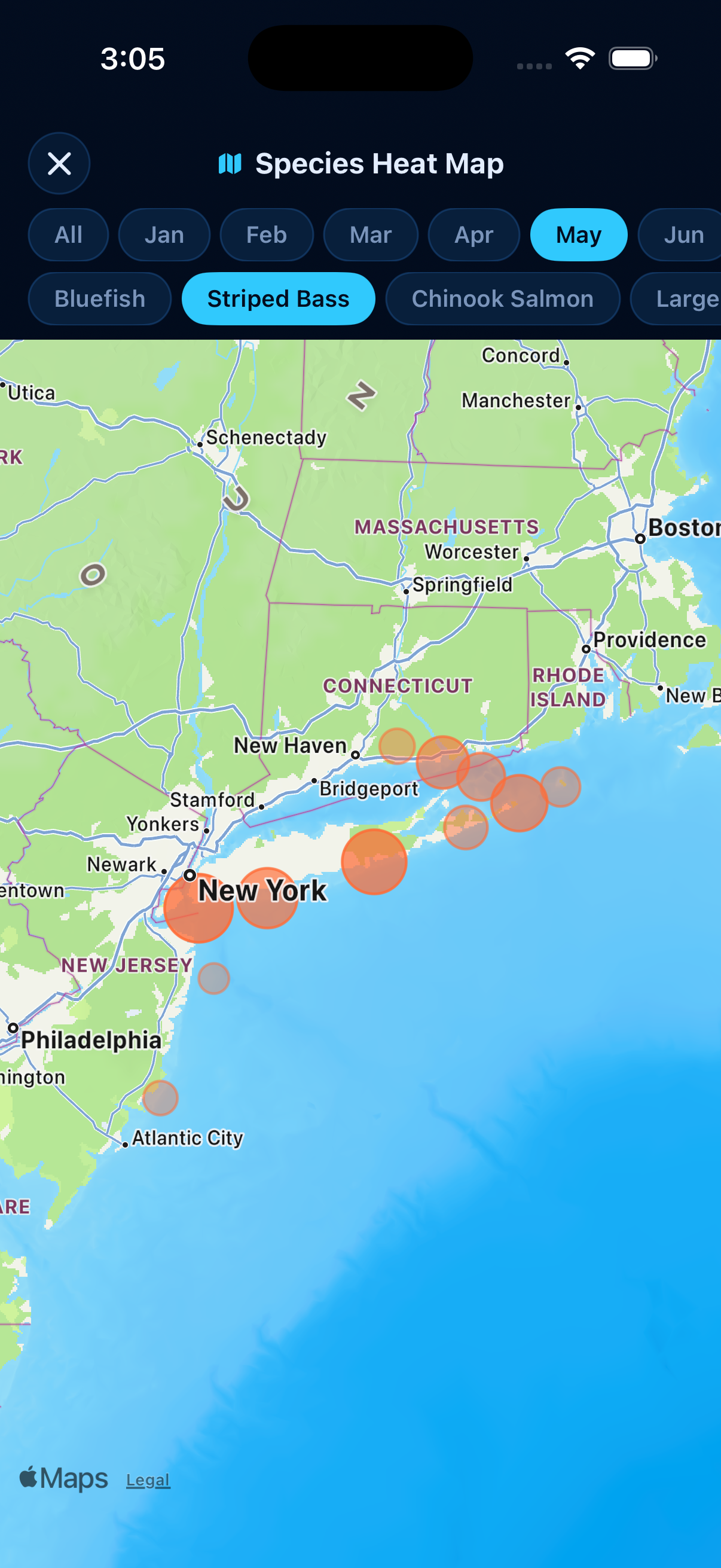 Striped Bass heatmap - May